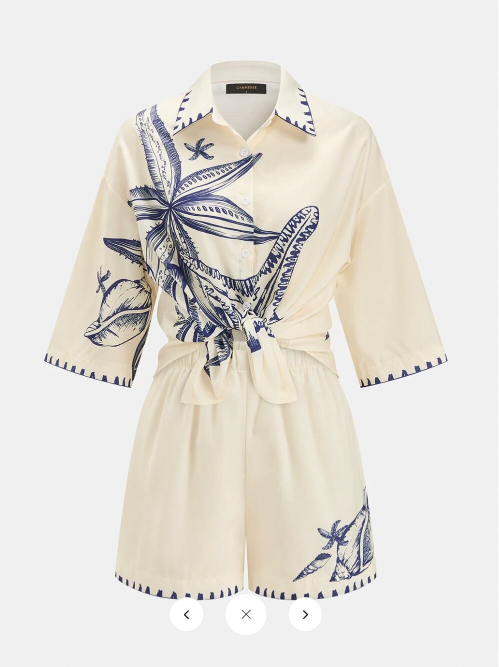 NWT Commense Seashell Print Shirt & Shorts Set Sz M